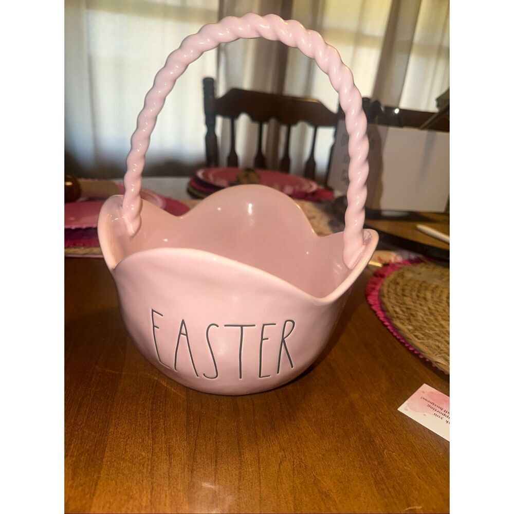 Rae Dunn Easter Pink Tulip Shaped Ceramic Basket porcelain decor